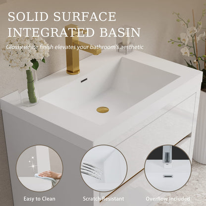 Glossy White Bathroom Vanity with Sink - 29.5" Storage Cabinet
