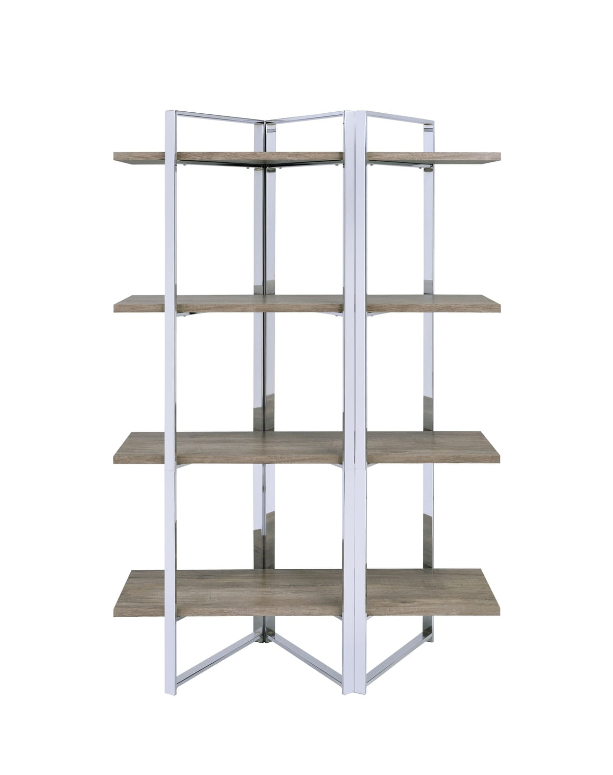 Chrome Oak Bookshelf - 4 Shelf Freestanding Etagere