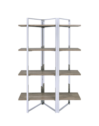 Chrome Oak Bookshelf - 4 Shelf Freestanding Etagere