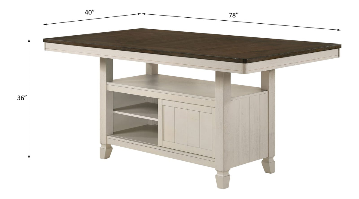 78" Oak & Antique White Dining Table with Storage