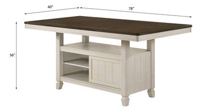 78" Oak & Antique White Dining Table with Storage
