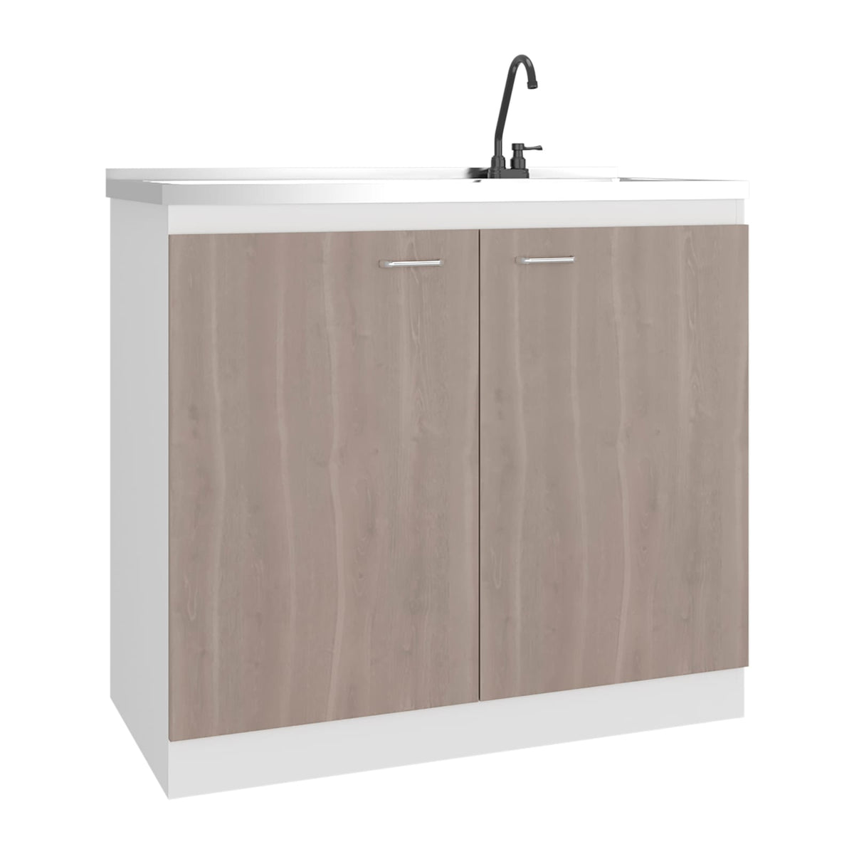 White Gray Freestanding Kitchen Sink Cabinet with Two Doors