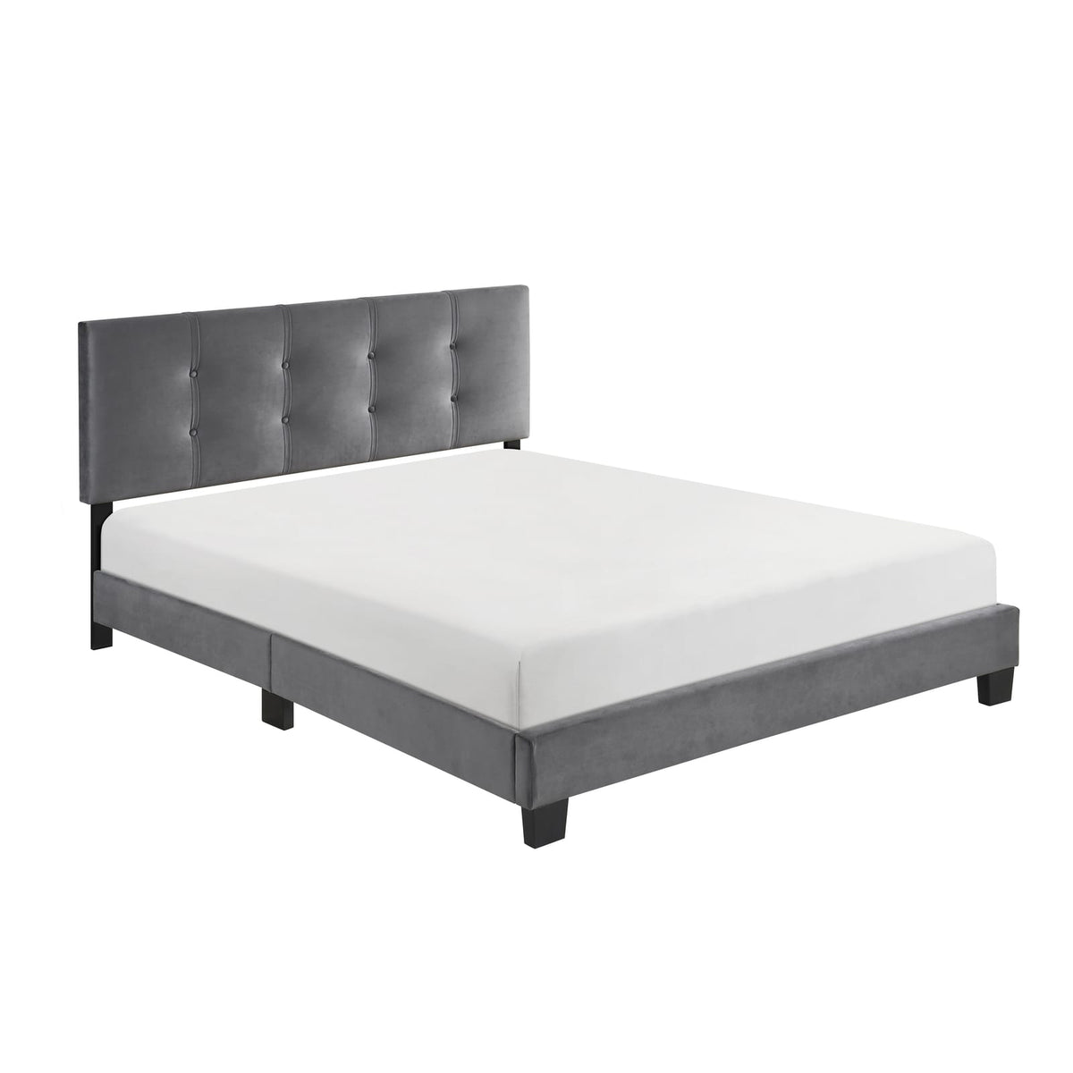 Queen Platform Bed Dark Gray Velvet - Adjustable Height Headboard