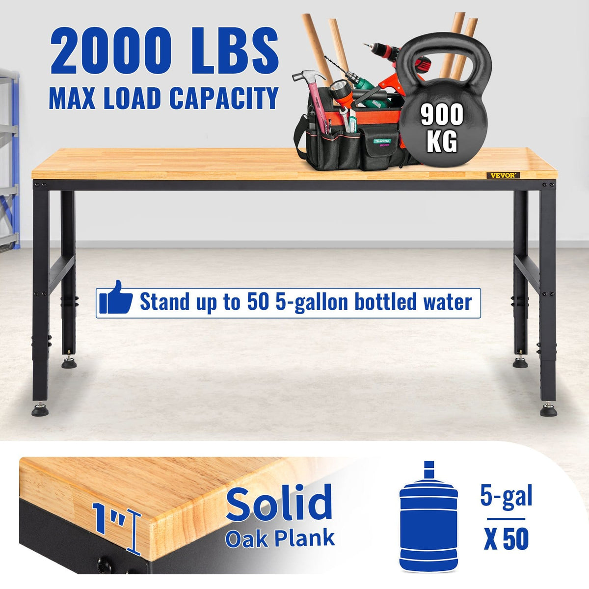 Adjustable Height Steel Workbench - 48" Garage Table