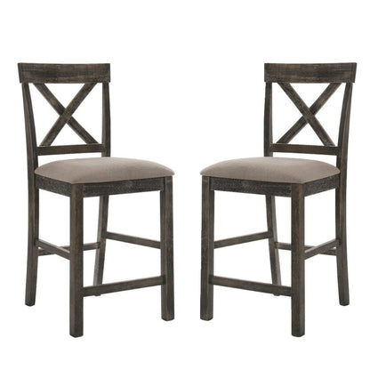 Set of 2 Counter Height Dining Chairs with Linen Seat for Kitchen