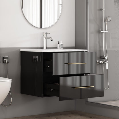 24-Inch Wall Mounted Bathroom Vanity with Sink Combo - Black MDF
