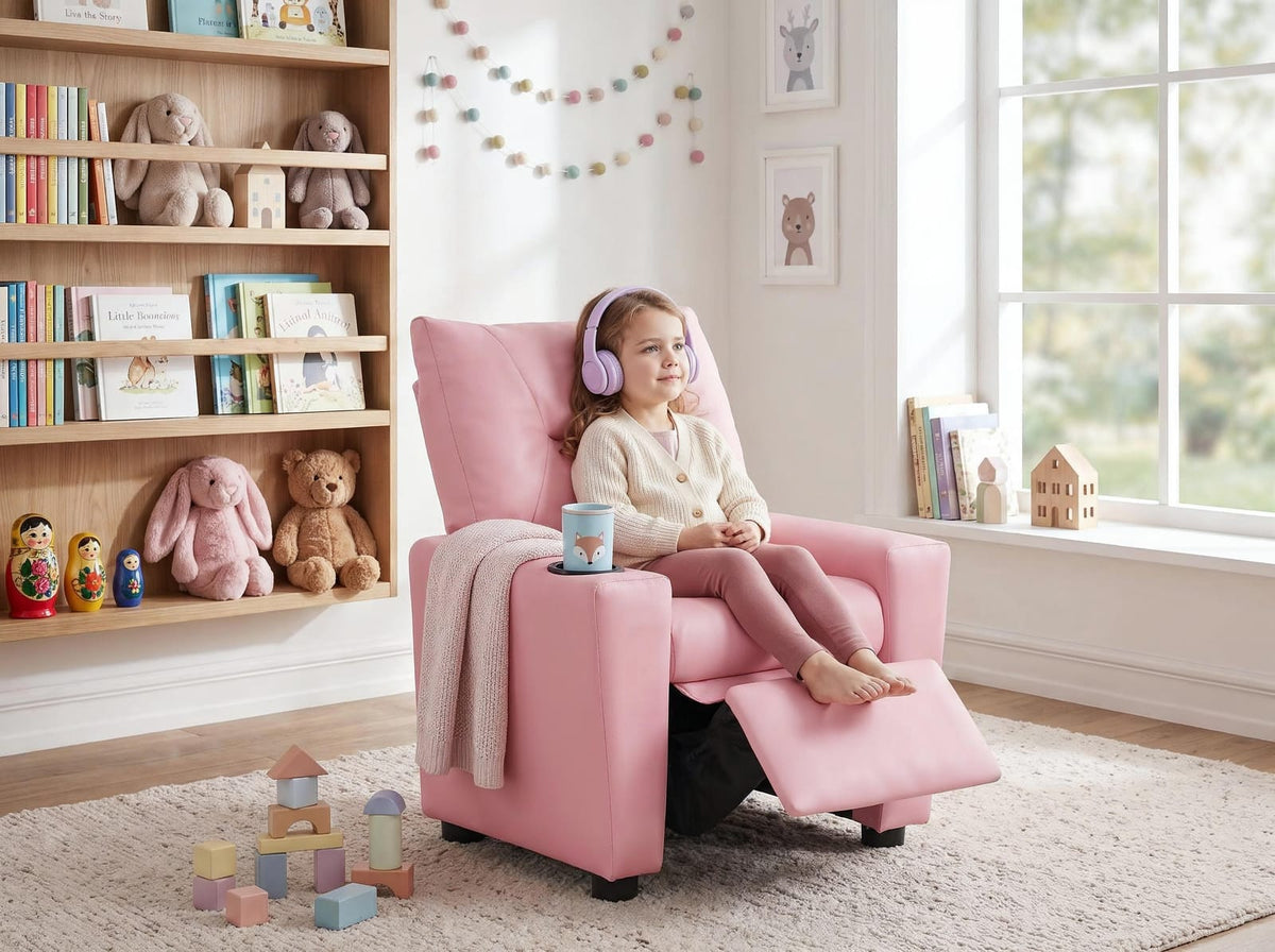 Pink Kids Recliner Chair - PU Leather