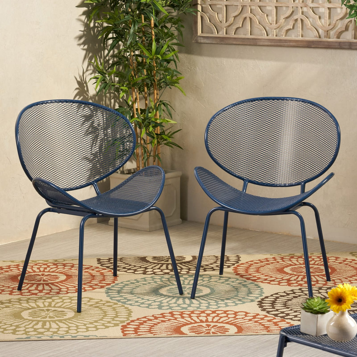 Navy Iron Patio Chairs - 3 Piece Set