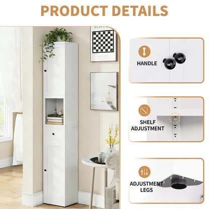 White Bathroom Storage Cabinet - 5 Tier Narrow Freestanding Cabinet