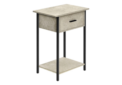 24" Black Metal Accent Table with Cream Stone Drawer for Living Room
