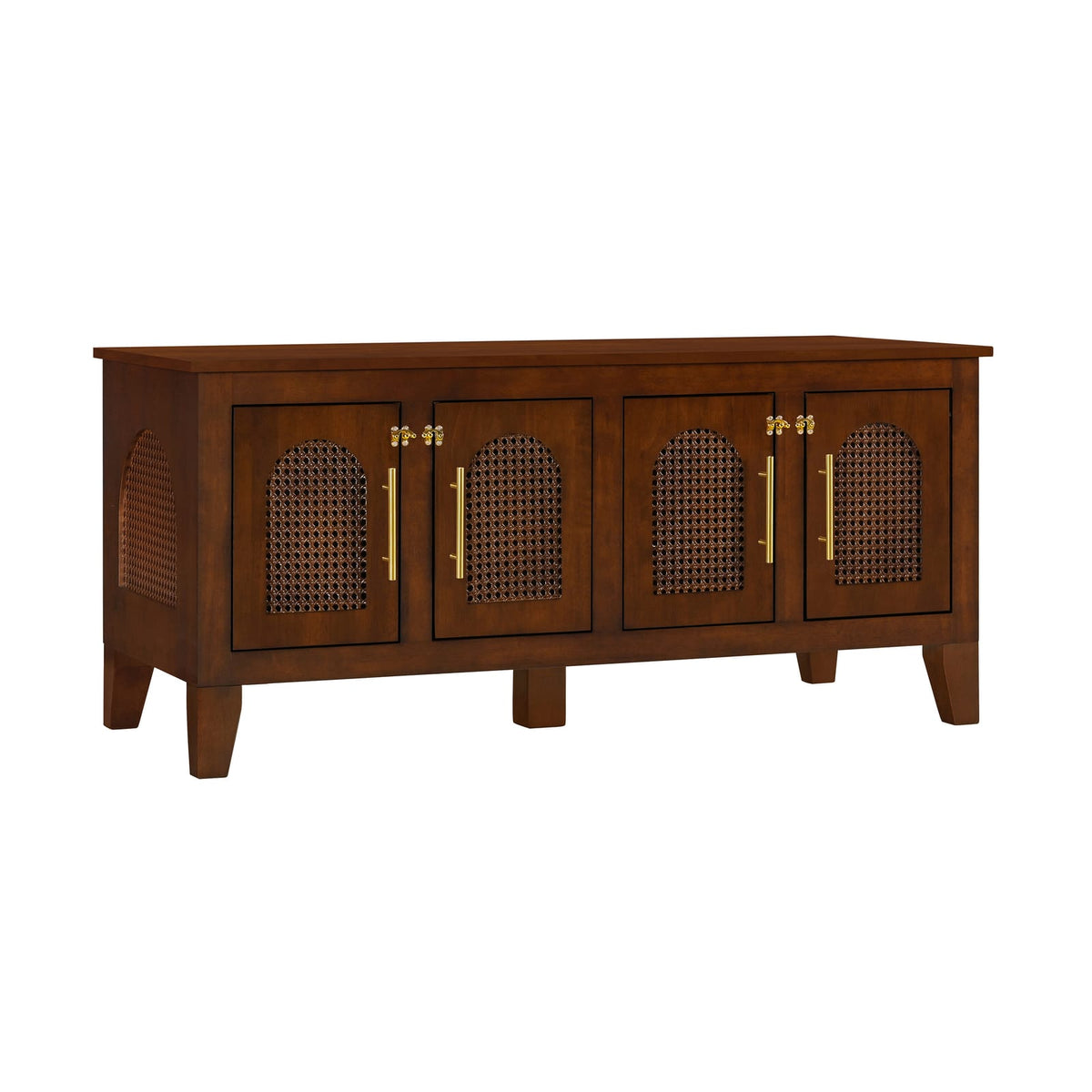 Walnut Rattan Dog Crate Cabinet Stylish Pet Furniture