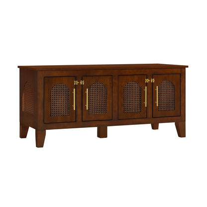 Walnut Rattan Dog Crate Cabinet Stylish Pet Furniture