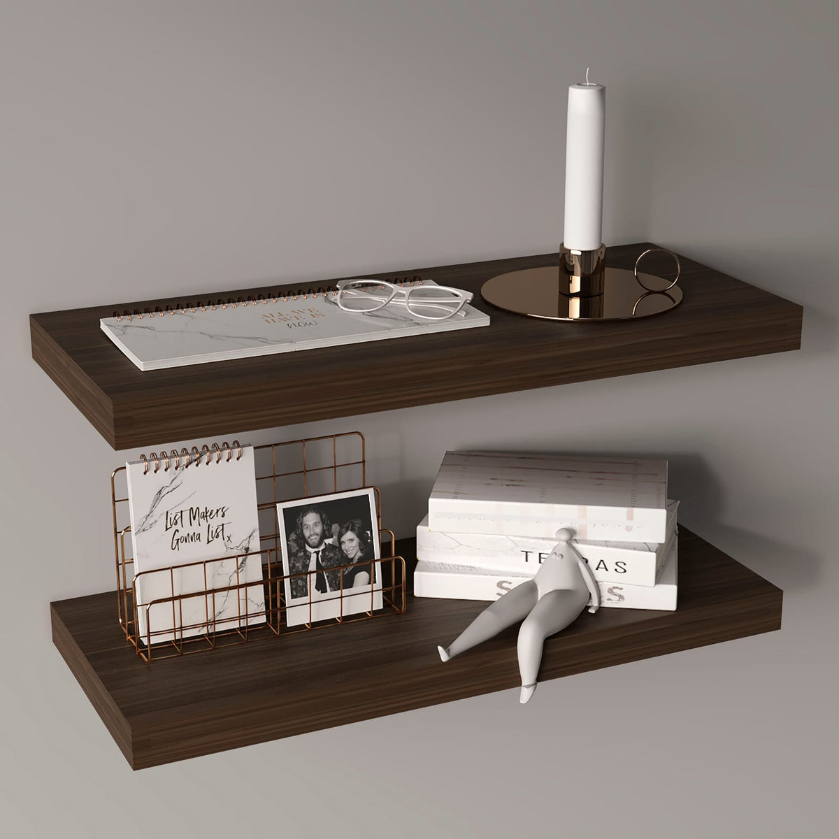 Brown Floating Shelves - 2 Shelves, 9.8" D for Living Room