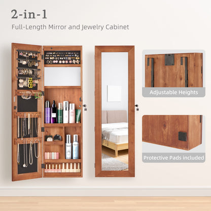 Solid Wood Jewelry Armoire Organizer Cabinet with Full-Length Mirror, 47.5x14.3 in
