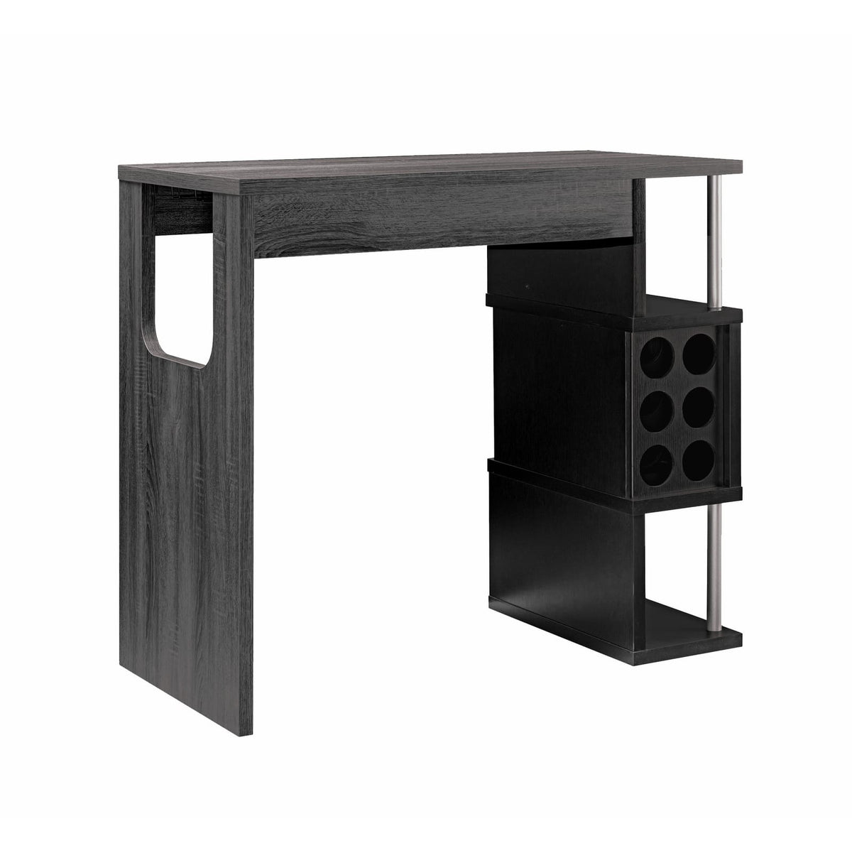 Home Bar Table - Grey Particle Board, 3 Shelves, Wine Glass Storage