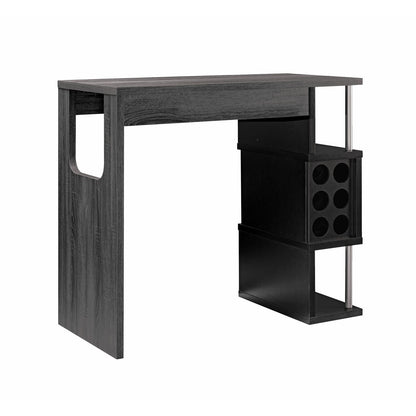 Home Bar Table - Grey Particle Board, 3 Shelves, Wine Glass Storage