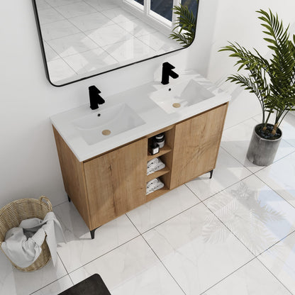 47.6" Imitative Oak Freestanding Bathroom Vanity with 2 Doors