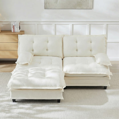 2-Seat Beige Chenille L-Shaped Sofa - Modular Sectional Couch for Living Room