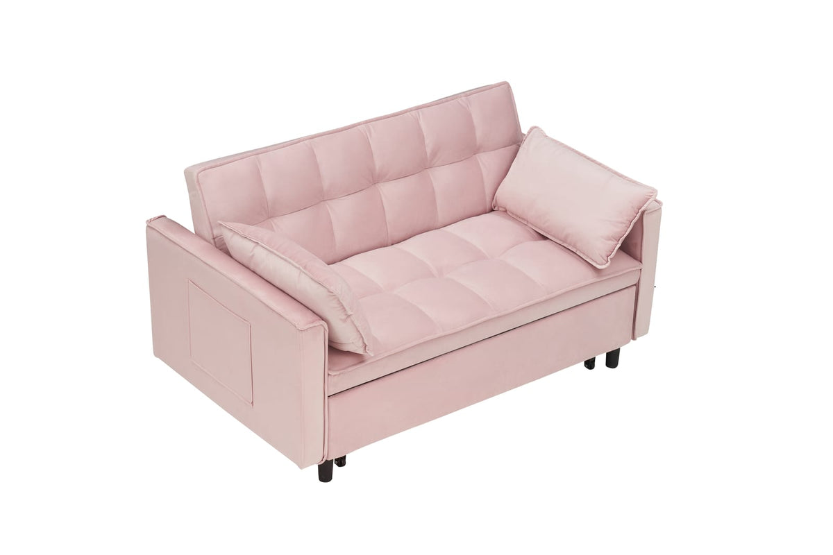 Pink Velvet 2 Seat Sofa Bed - Convertible Sleep Sofa for Living Room