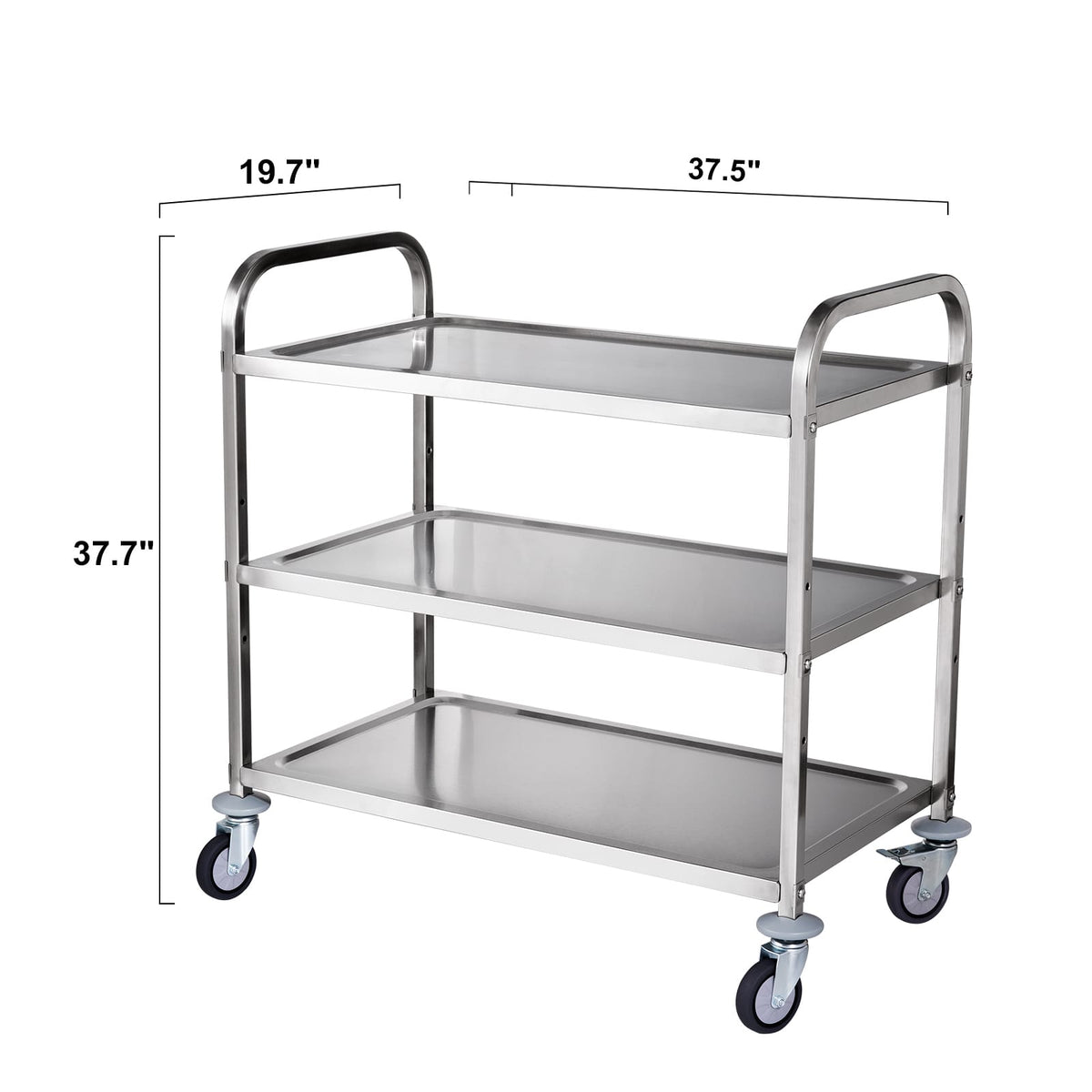 3-Tier Kitchen Utility Cart - Steel Gray Rolling Storage Trolley