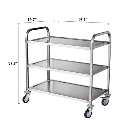 3-Tier Kitchen Utility Cart - Steel Gray Rolling Storage Trolley
