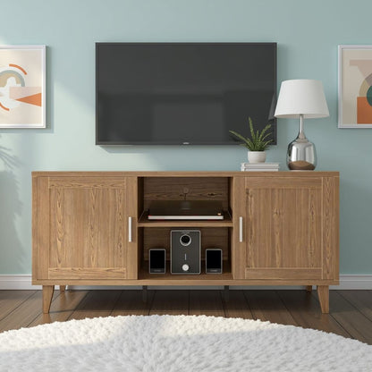 60 Inch Brown MDF TV Stand with Walnut Finish for Media Room for Living Room