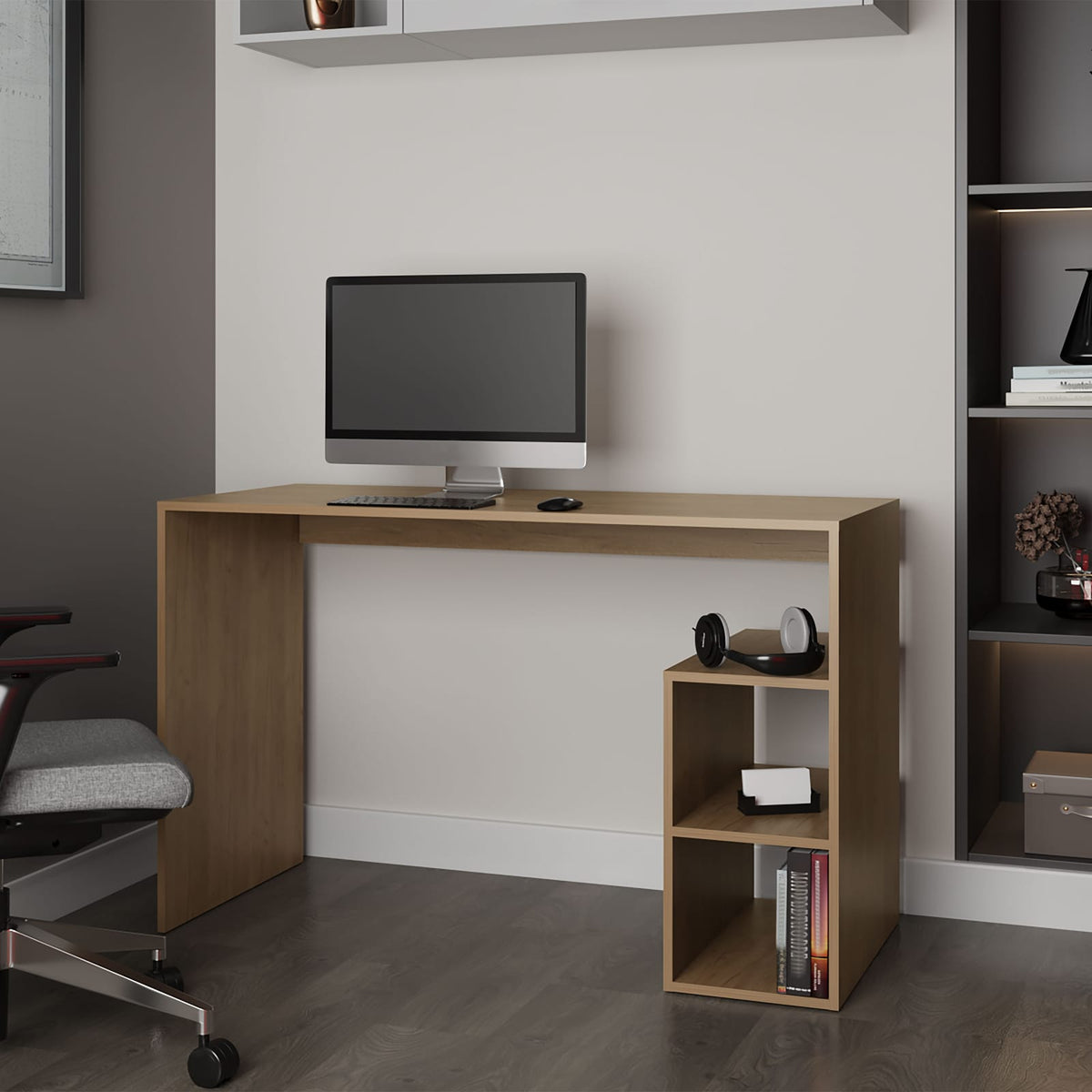 Light Oak Computer Desk with Storage - 29.8" Rectangular Office Table