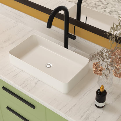 24" White Ceramic Rectangular Vessel Sink - Bathroom Vanity