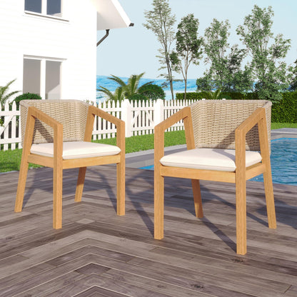 Light Teak Acacia Wood Dining Chair Set of 2 - Patio Seating