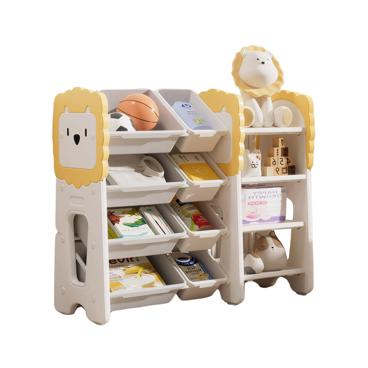 4-Tier Kids Bookshelf & Toy Storage - Grey, White, Yellow