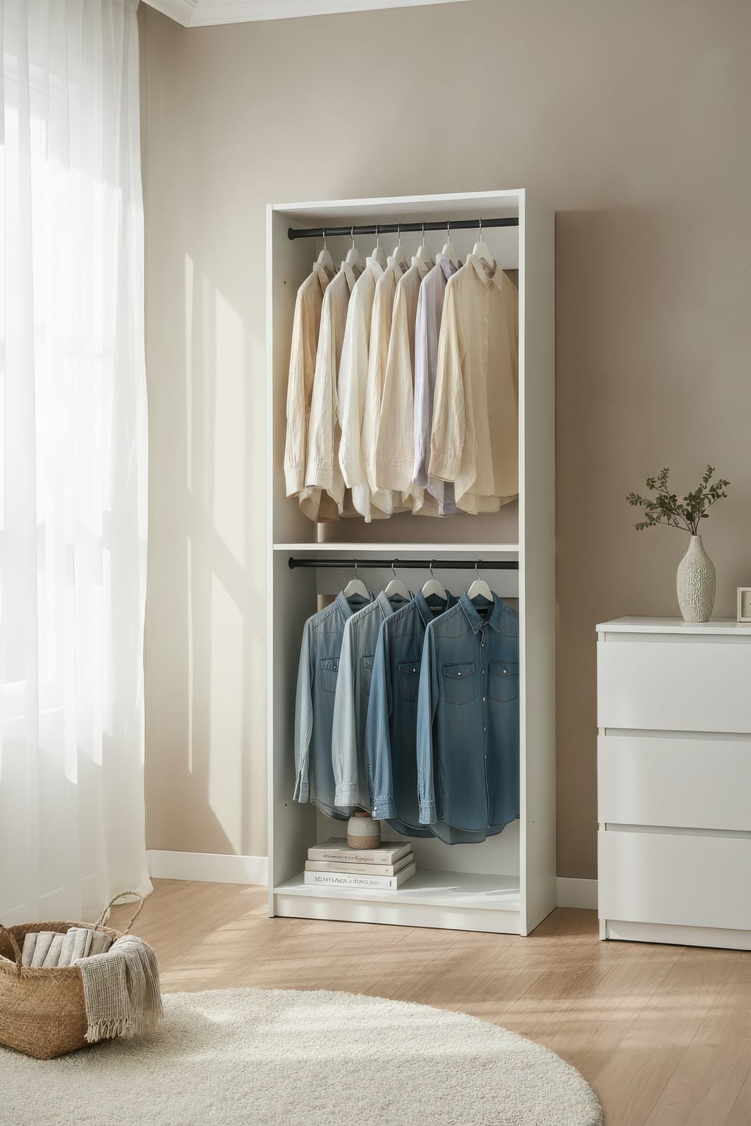 Prosper 32" White Wood Walk-in Closet with Two Rods - Modular Storage