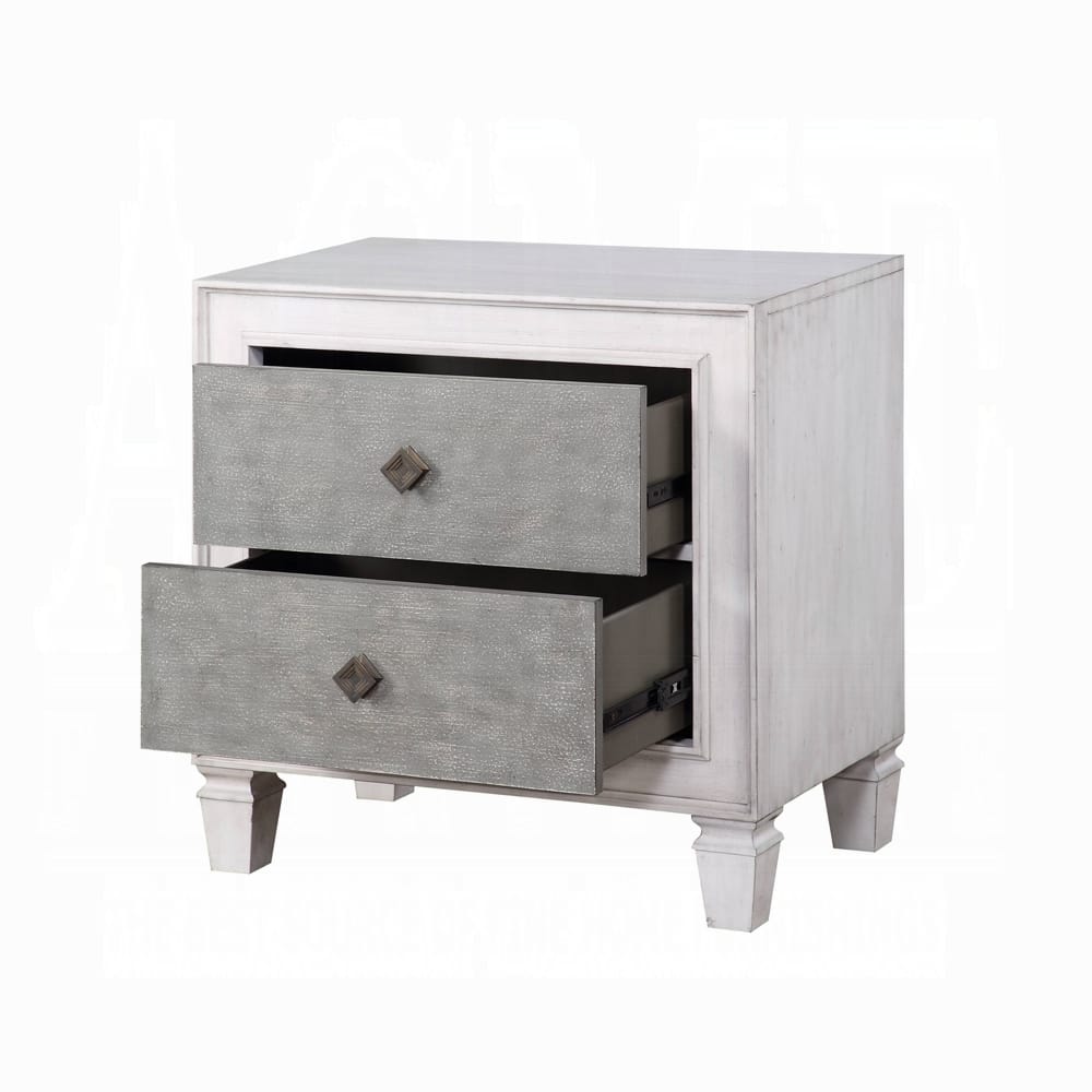 Two-Tone Finish Nightstand - 2 Drawers, Gray & White