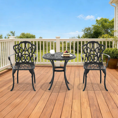 3-Piece Cast Aluminum Patio Set - Black Frame, Weather Resistant