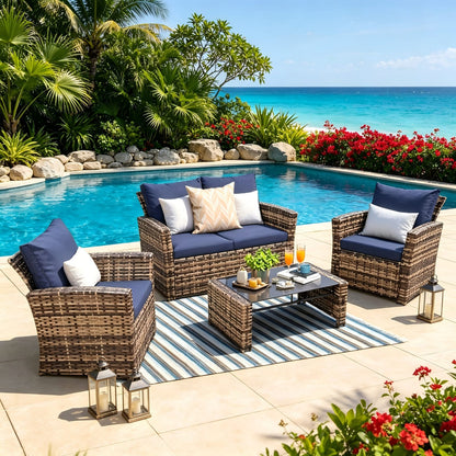 KROFEM 4-Piece Patio Sofa Set - Brown Weatherproof Rattan