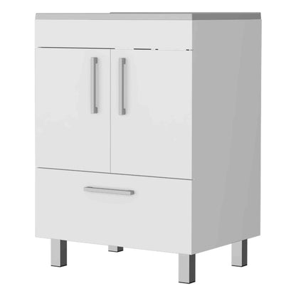 Modern White Double Door Bathroom Vanity with Drawer