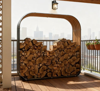 Dark Gray Steel Firewood Storage Rack for Outdoor Yard