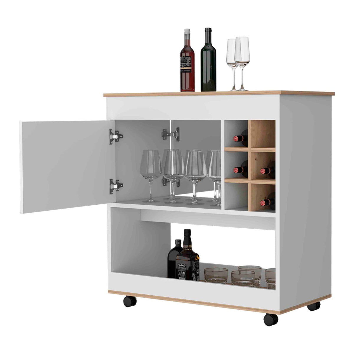 Texas Bar Cart - 6 Bottle Wine Rack, Multicolor