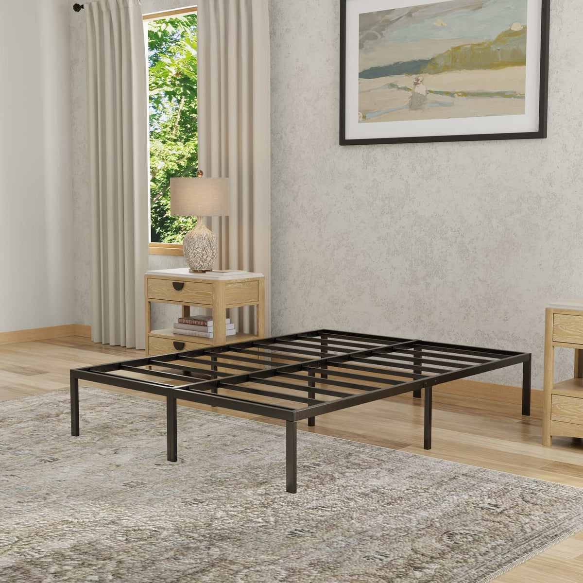 Modern Twin Steel Black Platform Foundation Bed Frame