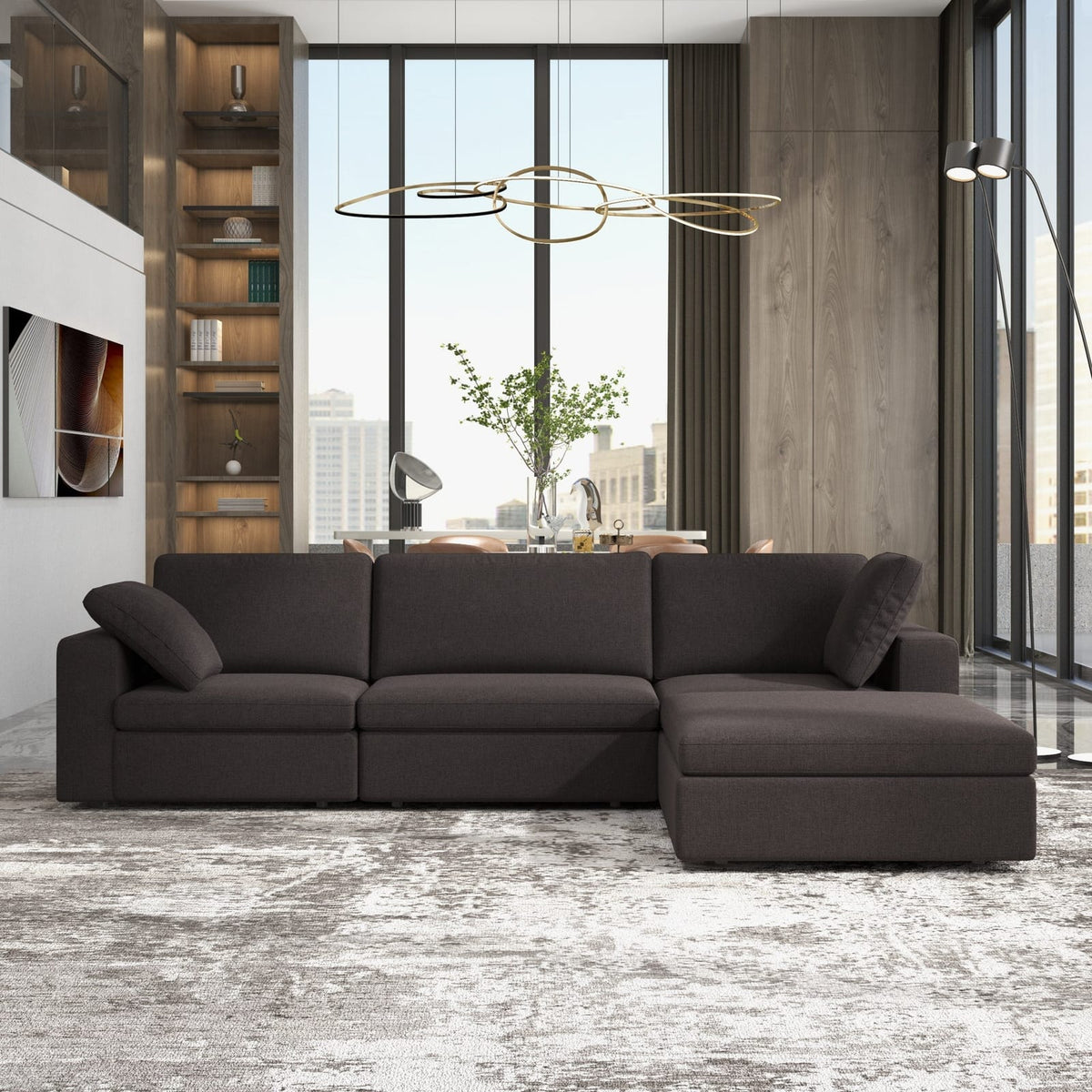 Grey Fabric 4 Seat Corner Sectional Sofa for Living Room