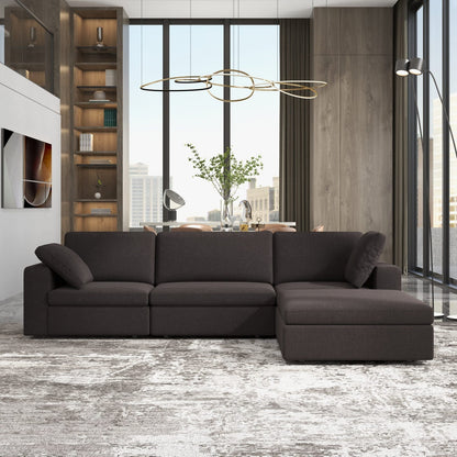 Grey Fabric 4 Seat Corner Sectional Sofa for Living Room