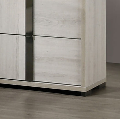 Contemporary White Washed Chest 1pc - Vertical Chrome Handles for Bedroom