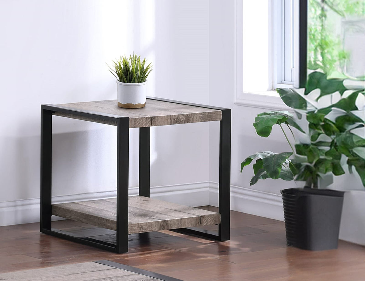 Contemporary End Table with Storage Shelf - Brown, Gray