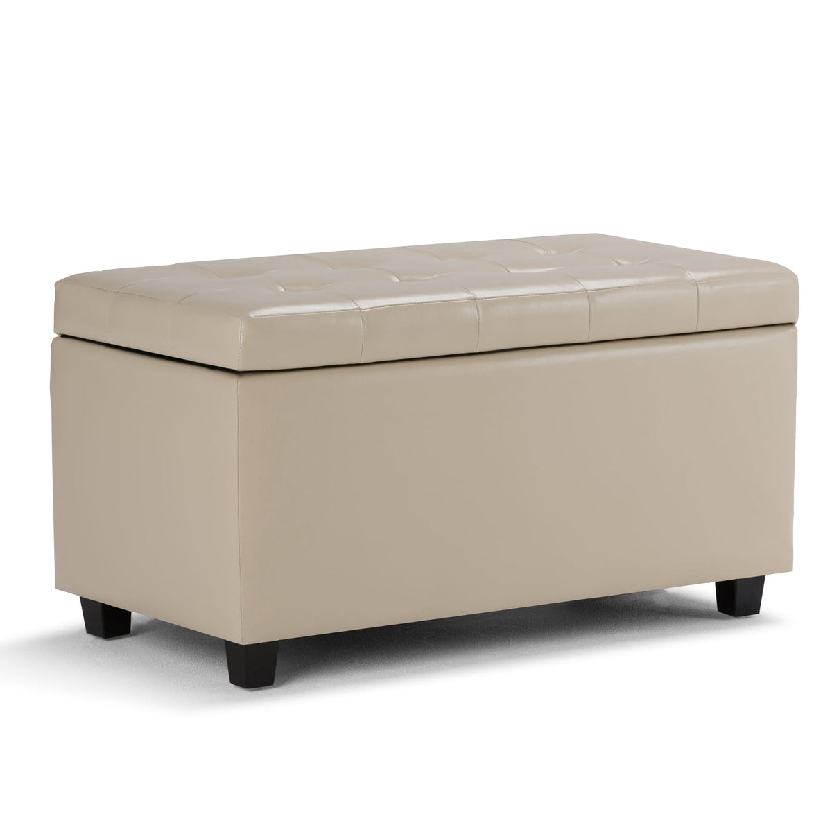 34 Inch Wide Storage Ottoman - Beige Faux Leather for Living Room