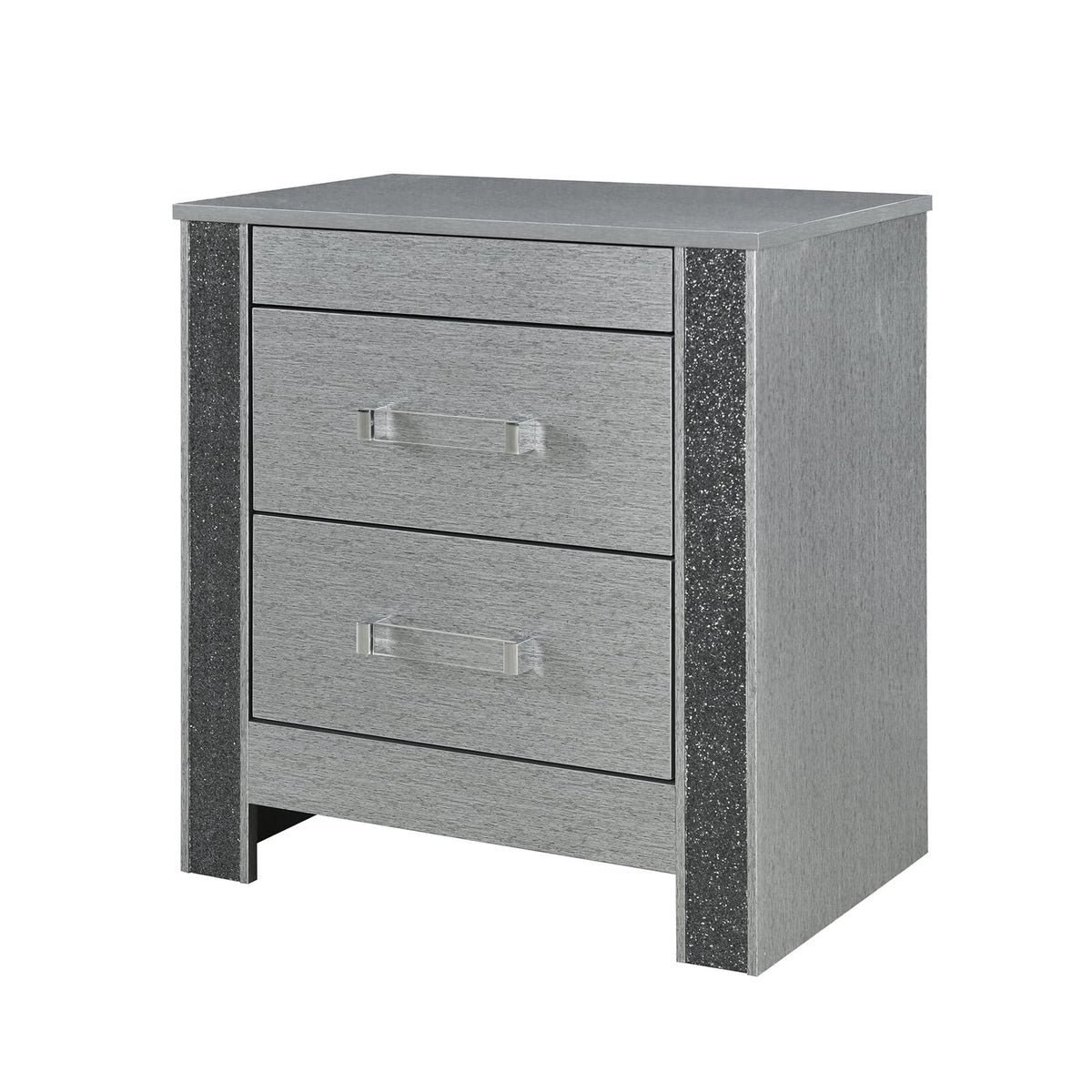Silver Square Nightstand with 3 Drawers for Bedroom