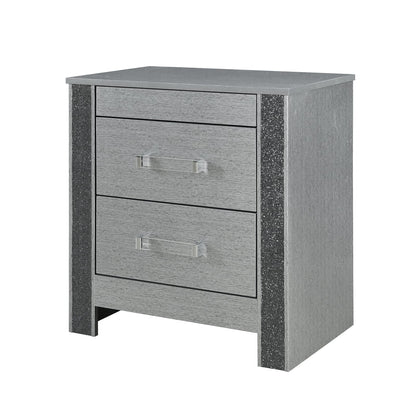 Silver Square Nightstand with 3 Drawers for Bedroom