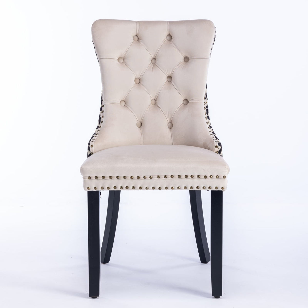 Beige Velvet Dining Chairs Set of 2 with Solid Wood Frame