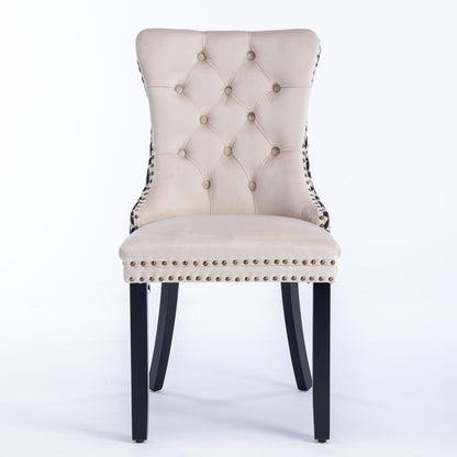 Beige Velvet Dining Chairs Set of 2 with Solid Wood Frame