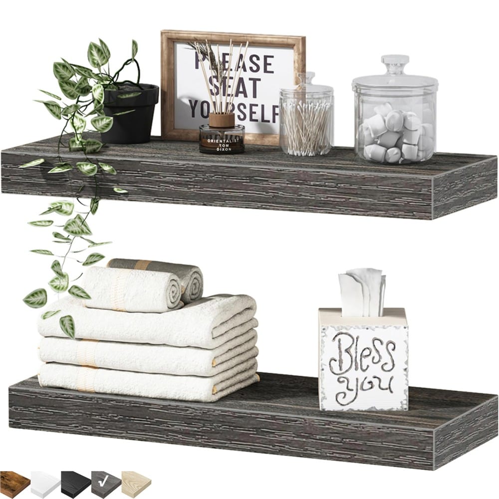 Floating Bathroom Shelves - Grey, 2-Shelf Wall Mounted Shelf Unit