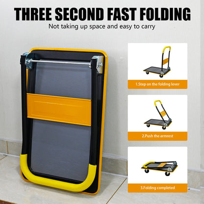 Yellow Steel Folding Hand Truck - 330lb Capacity