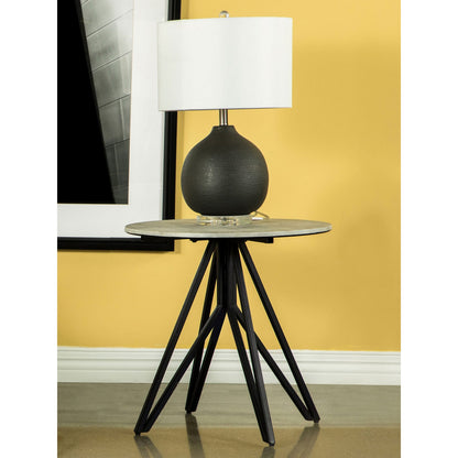 Grey Round Wood Metal End Table - 23.5" Diameter